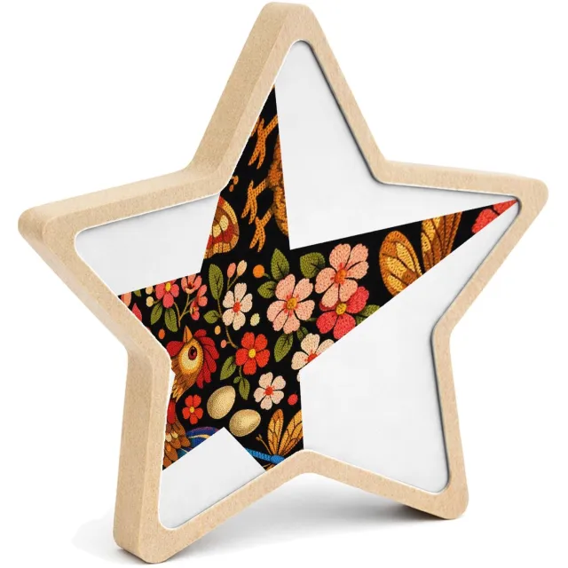 Mr Cadeautjes MDF fotolijst ster 14 x 13,5 - design Een tuinpatroon met vlinders, libellen en bloemen in een han | cadeau Wit