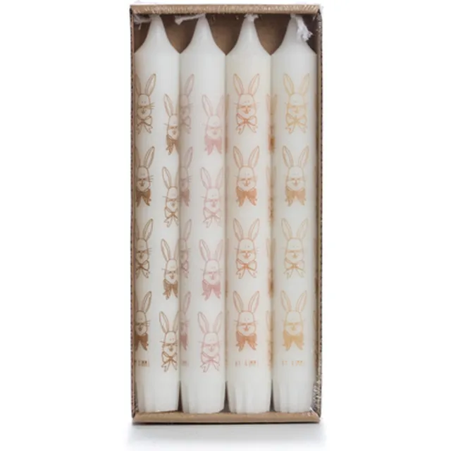 Rustik Lys dinerkaarsen van Stearine met bunny print set van 4 Brandtijd 7 uur Ø 2,2x19 cm