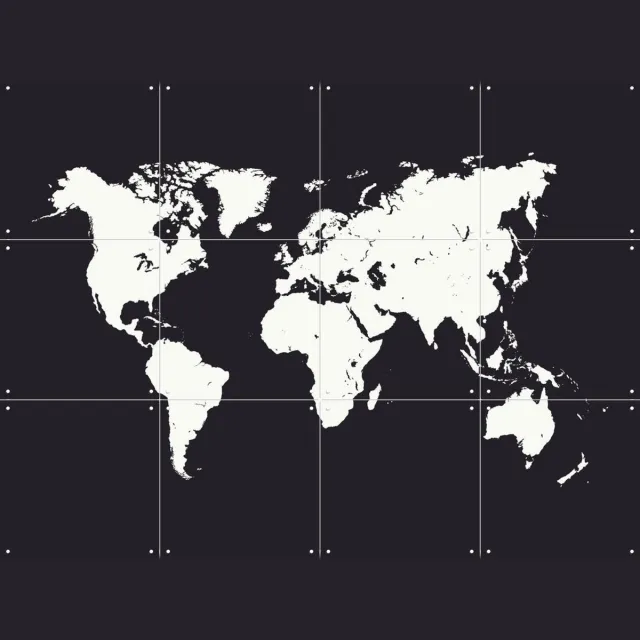 IXXI World Map black, Kunst in Kaart - 80 x 60 cm - Grote wanddecoratie en posters - Geometrische Kunst, Illustraties, Minimalisme, Grafisch Ontwerp Zwart en wit / Donkere tinten / Wit / Monochroom