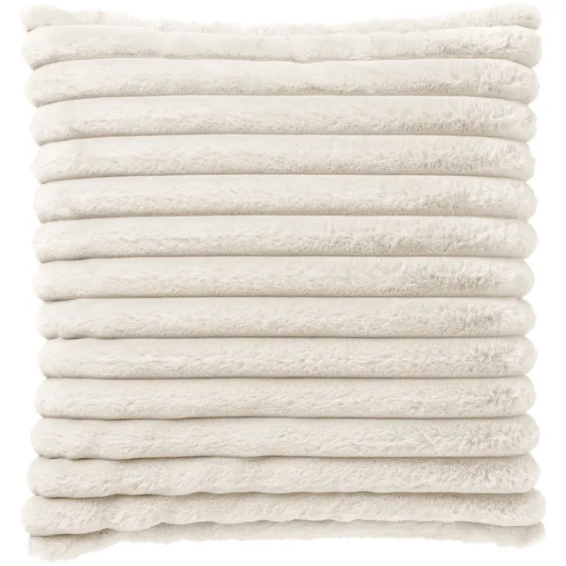 Dutch Decor HAZEL - sierkussen 50x50 cm - effen gestreept imitatiebont - Snow White - wit - Inclusief binnenkussen - Luxe kussens voor woonkamer & bank