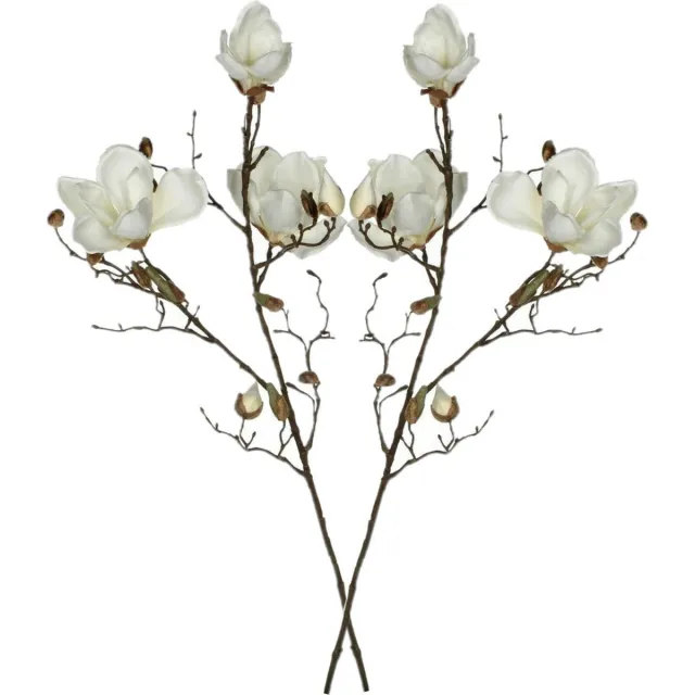 Mica Decorations Kunstbloemen Magnolia takken - 2x - 90 cm - wit - Kunst zijde - Boeket - stelen - siertakken