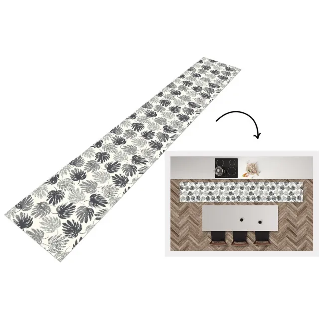 KitchenYeah Keukenloper - Keukenmat - Monstera - Zwart Wit - Patronen - Vintage - Keuken vloerkleed Zwart; Wit