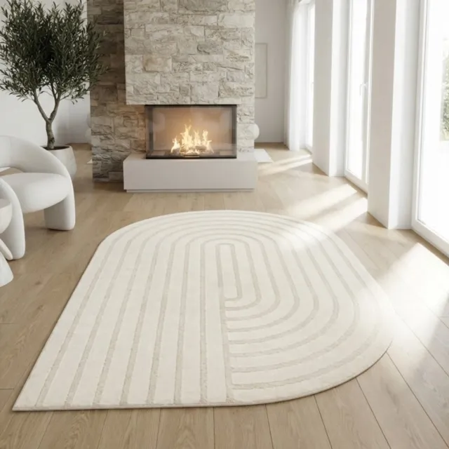 TapisTrend Designer tapijt Crème Modern, organisch gevormd vloerkleed met verhoogde geometrische bogen voor woonkamer en slaapkamer Beige