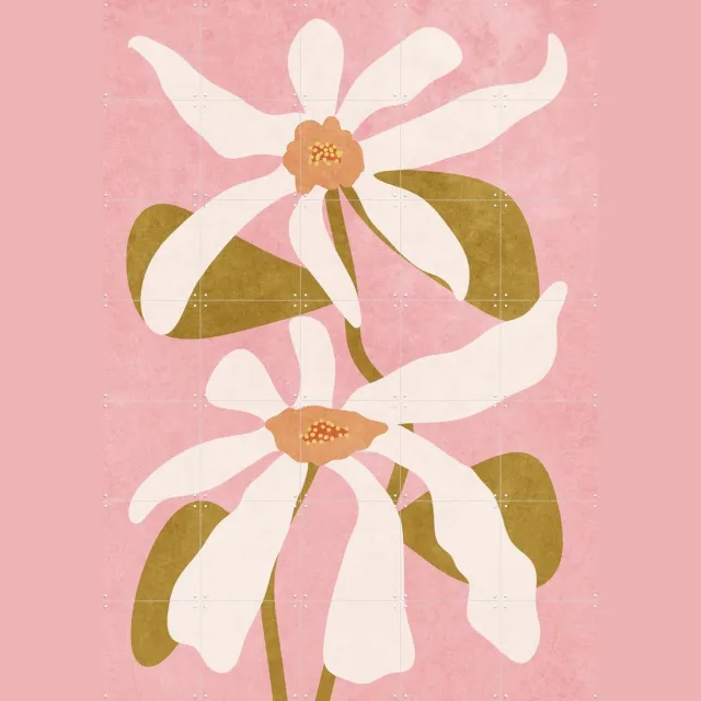IXXI Abstract Flowers, Raissa Oltmanns - 100 x 140 cm - Grote wanddecoratie en posters - Grafisch Ontwerp, Minimalisme, Illustraties, Slaapkamer Roze