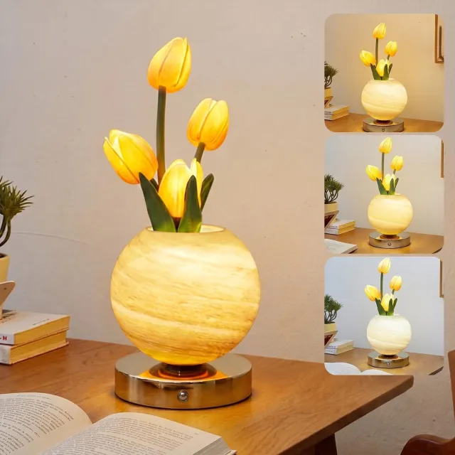 Namajunas Tulp Bloem Tafellamp - Touch Bediening - 3 Kleuren Oneindig Dimbaar - Oplaadbare USB - Nachtlampje - Sfeerlamp - sfeerverlichting - woondecoratie - Bedlampje - voor slaapkamer en woonkamer - Cadeau voor Kerst, Sint Maarten