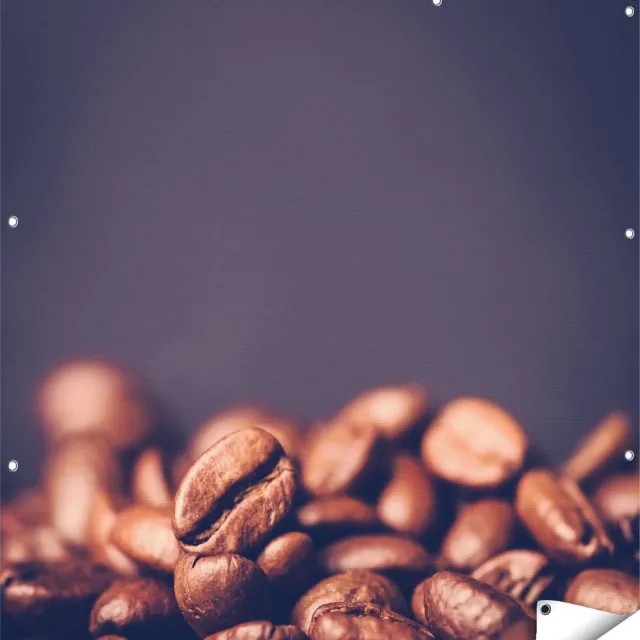 Gards Tuinposter Koffie Bonen op een Zwart Achtergrond - 120x120 cm - Tuindoek - Tuindecoratie - Wanddecoratie buiten - Tuinschilderij Multikleur