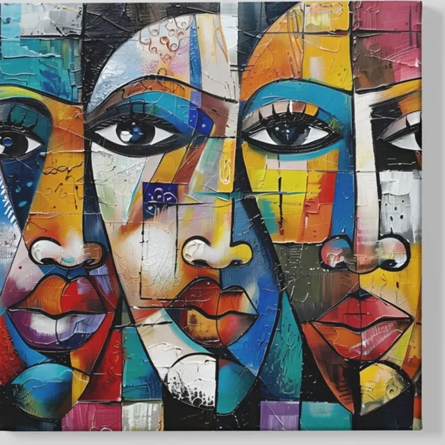 Trendex Global Vierkant Canvas Schilderij - Abstracte Gezichten - 40x40x2 cm Kleurrijk