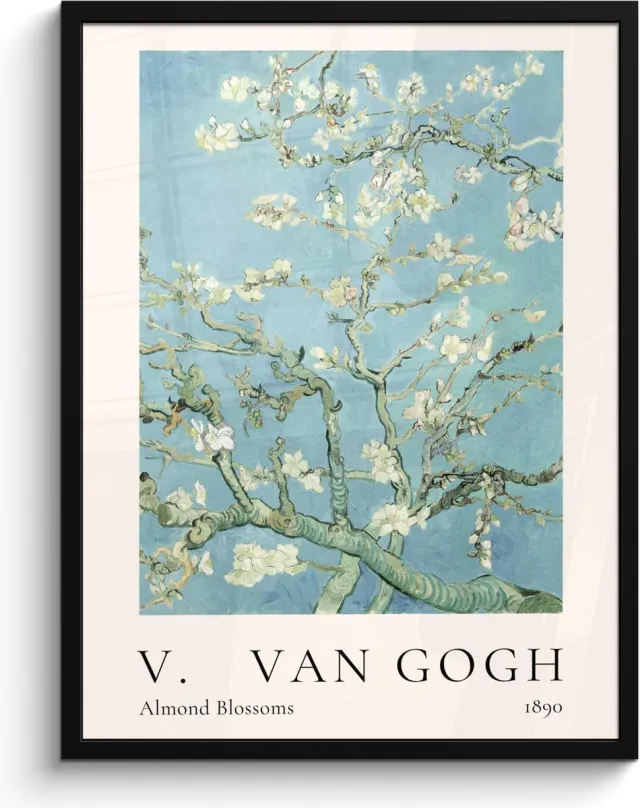 FrameYourWall Poster in lijst - Fotolijst 60x80 cm - Posters - Vincent van Gogh - Almond Blossoms - Kunst - Oude meesters - Amandelbloesem - Posterlijst zwart - Decoratie - Wanddecoratie woonkamer - Muurdecoratie slaapkamer