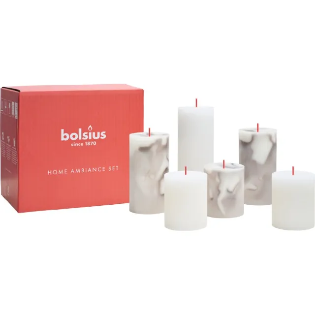 Bolsius Marmer kaarsen set - Marble - Carrara Grey - 6 stuks