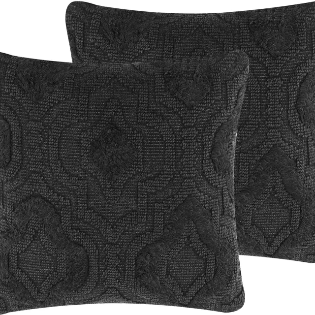 Beliani PAIKA - Sierkussen set van 2 - Donkergrijs - 45 x 45 cm - Katoen