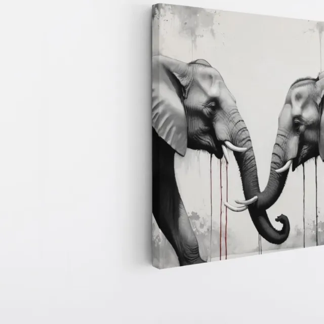 Saammp Canvas Schilderij - 2 Olifanten - Zwart-Wit - Dieren - 30x30 - Foto op canvas - Wanddecoratie - Muurdecoratie Woonkamer - Slaapkamer decoratie - Canvas Print