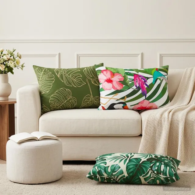 vidaXL Plaid kussen 2 st HEERLEN Bladpatroon 50 x 80 cm Polyester Groen