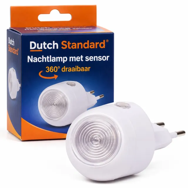 Dutch Standard nachtlamp met dag-/nachtsensor - 360° draaibaar - stopcontact - 1 W - wit
