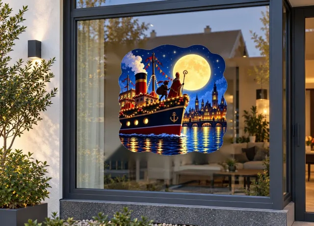 De Stickerman Sinterklaas Raamsticker 75cm Breed Herbruikbaar Weerbestendig (V23) Multi