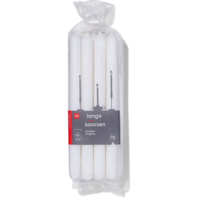 HEMA Lange huishoudkaarsen Ø2.2x29 wit - 12 stuks (wit)