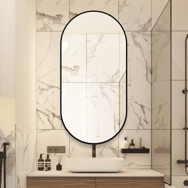 DESMIU Spiegel Boogwandspiegel 60 x 120 Cm Met Zwart Aluminium Frame Modern Glas Voor Badkamer, Kaptafel, Hal En Salon, Minimalistisch Design