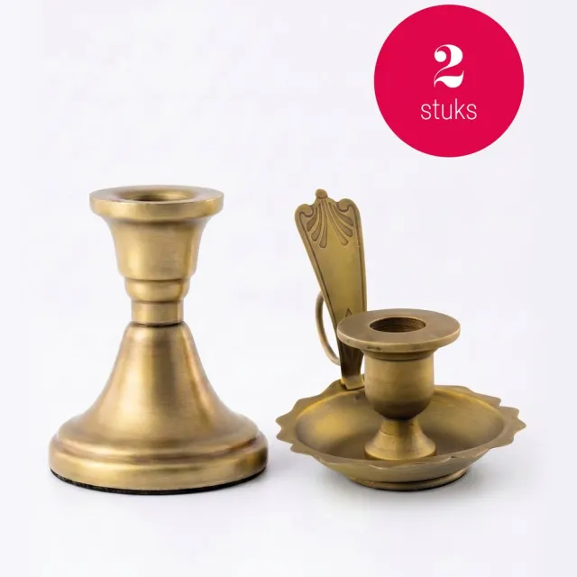 vtwonen Kandelaars - Metaal - Goud - Set van 2 - 7,5 en 17 cm