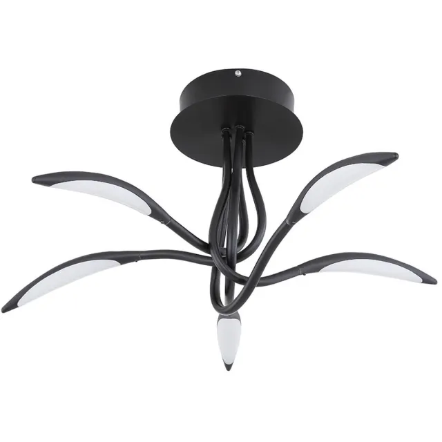 Globo Plafondlamp modern zwart slaapkamerlamp plafond grote lampen woonkamer plafond, gebogen, 1x LED 25W 940Lm warm wit, DxH 68x33 cm