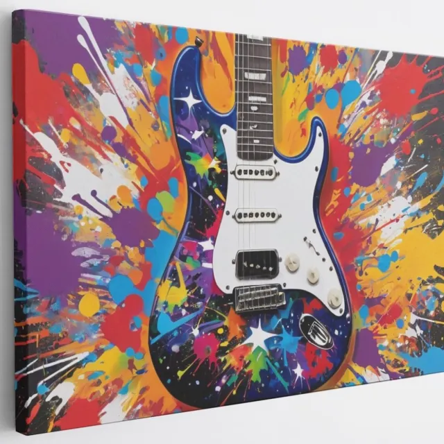 Saammp Canvas Schilderij - Gitaar - Abstract - 60x40 - Foto op canvas - Wanddecoratie - Muurdecoratie Woonkamer - Slaapkamer decoratie - Canvas Print Multicolor