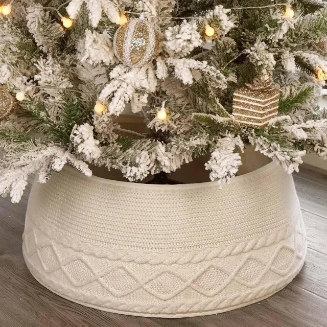 Namajunas Kerstboomrok - Kerstboomversiering - 72 x 58 x 23.5 CM - Kerstboom-basishoes - Voor 5 ft-7.5 ft Kerstboom - Kerstornamenten - Kerstboomkraag - Kerstversiering - Kerstversiering Decoratie Binnen - Beige Breien
