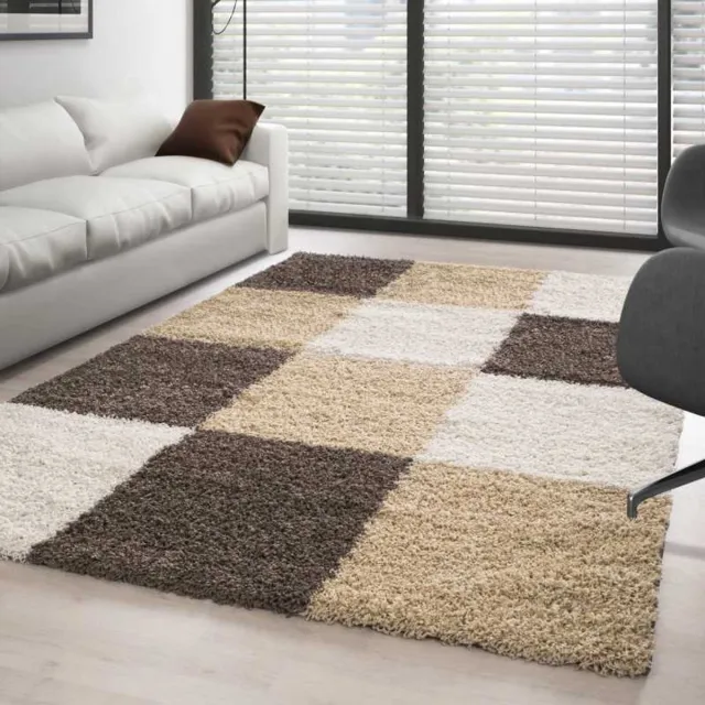 TapisTrend Harig tapijt Bruin-wit-beige 160x230 cm Hoogpolig vloerkleed met ruitpatroon