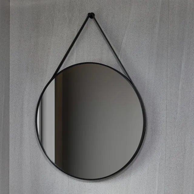 Quality Heating Spiegel rond - Badkamerspiegel - 80 cm - Met trendy riem - Met zwart frame