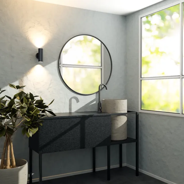 HOFTRONIC Set van 2 dimbare LED Wandlamp Blenda - 2700K warm wit- GU10 fitting - Up & Down light - IP44 waterdicht - Incl. dimmer met afstandsbediening Zwart