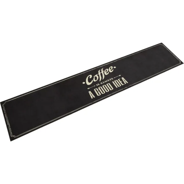 vidaXL Keukenmat wasbaar koffietekst 60x300 cm fluweel Zwart