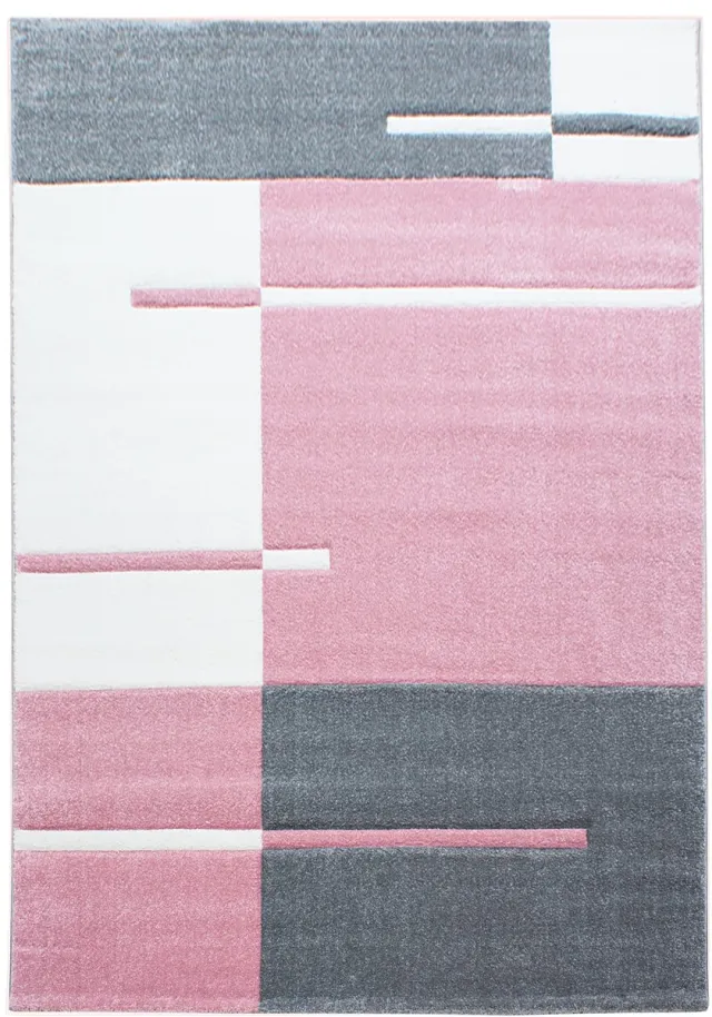 Ayyildiz Kortpolig vloerkleed, geruit patroon, roze, woonkamerkleed, jute achterkant, afmeting: 240 x 340 cm