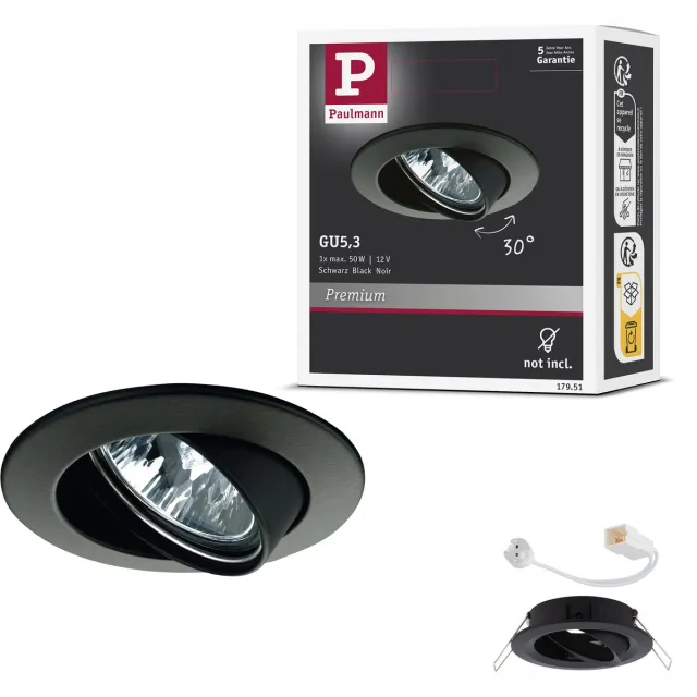 Paulmann Premium Inbouwlamp zwenkbaar rond 83 mm 30° GU5,3 max. 50W 230/12V dimbaar Zwart