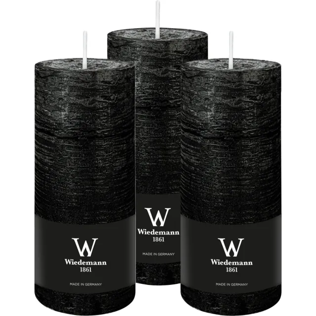Wiedemann Cilinderkaars/stompkaars - 3x - rustieke kaars - zwart - 7 x 16 cm - 66 branduren