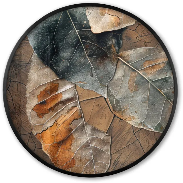 FrameYourWall Poster in lijst Rond - Fotolijst 80x80 cm - Posters - Bladeren - Bruin - Herfst - Natuur - Ronde posterlijst zwart - Decoratie - Wanddecoratie woonkamer - Muurdecoratie slaapkamer Herft - Bladeren