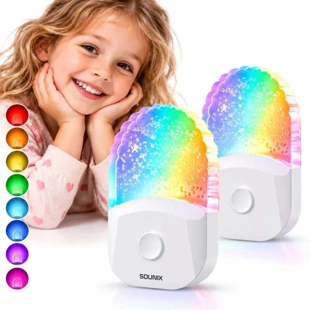 Sounix LED Nachtlampje - Nachtlampjes Plug In Wall - Kleurveranderend Nachtlampje - 8-kleuren RGB - met Schemer tot Dageraad Sensor - 2 stuks Wit