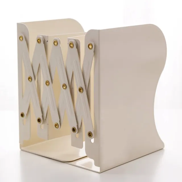 Nosheir Verstelbare Metalen Boeksteunen - Zware Uitvoering voor Boekenkasten - Max 50cm - Antislip Uitbreidbaar Ontwerp voor Bureau en Kantoor - Beige