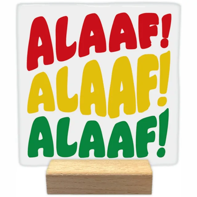 Artige Decoratie tegel met tekst - ALAAF! - keramisch - 10x10 cm - inclusief houder wit