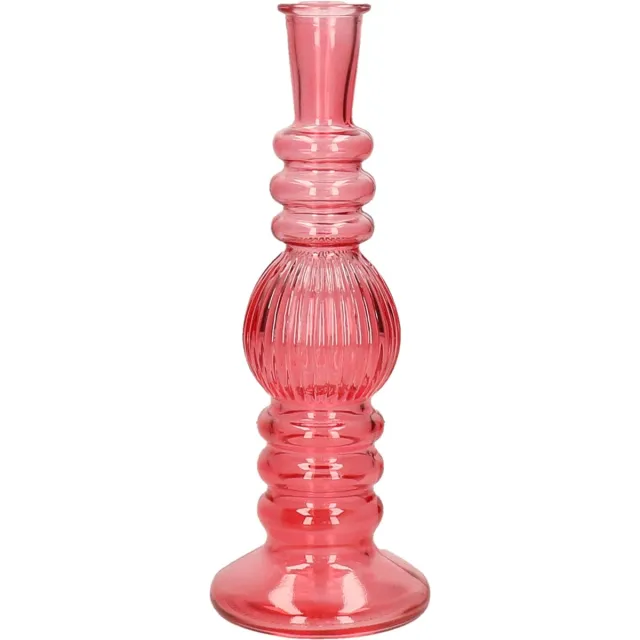 Ideas 4 Seasons Bloemenvaas Florence - koraal rood glas - ribbel - D8,5 x H23 cm