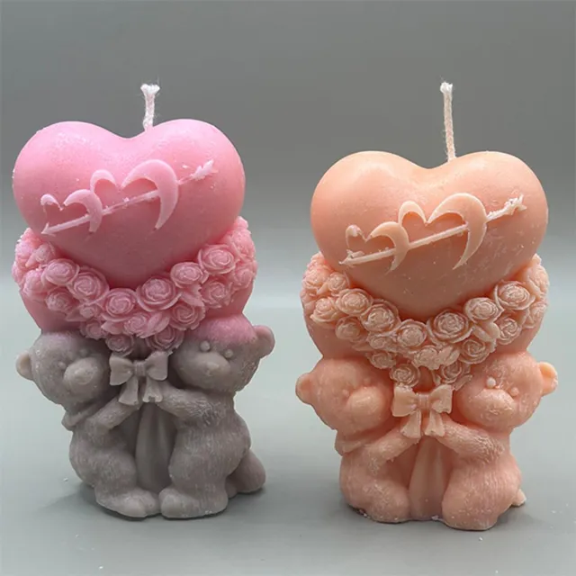 MHOLY Liefdesberen Geurkaarsen Set – Handgemaakte Soja Kaarsen met Vanillegeur – Romantisch Cadeau voor Valentijnsdag, Jubilea & Woondecoratie – Brandtijd 8 Uur – Oranje & Bruin