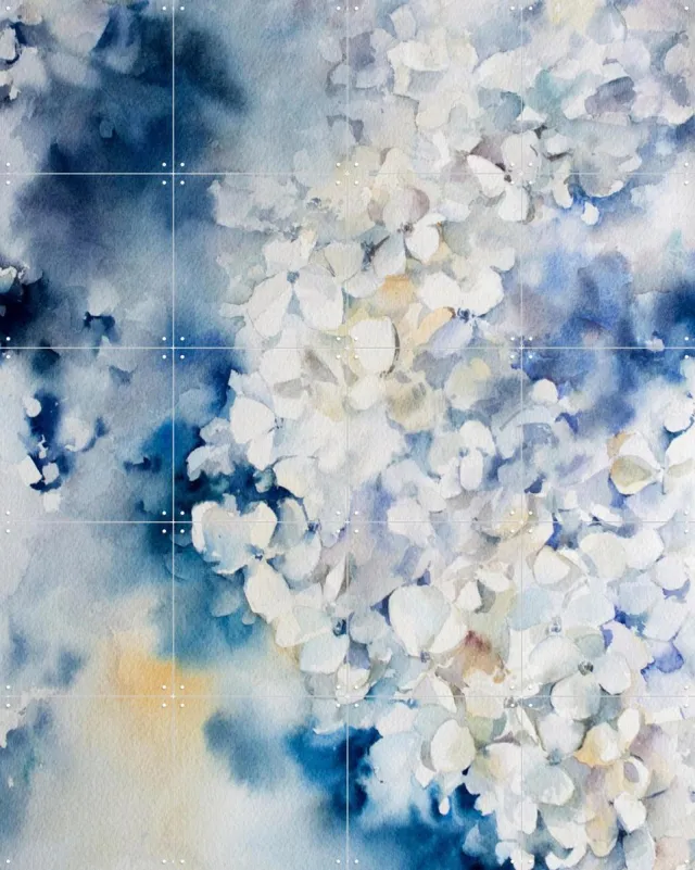 IXXI Hydrangea, Canot Stop Painting - 80 x 100 cm - Grote wanddecoratie en posters - Aquarel, Slaapkamer, Gang, Woonkamer, Botanisch, Bloemen Warme kleuren / Blauw / Pastel kleuren