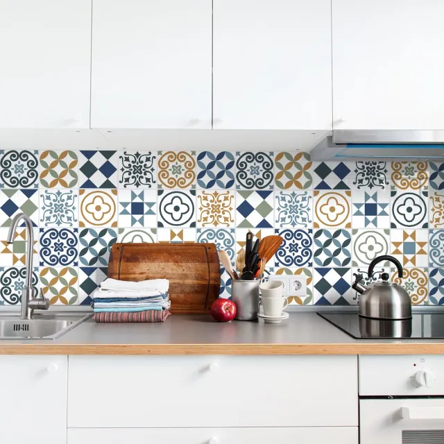 Ambiance Sticker Zelfklevende tegelmuurstickers voor keuken en badkamer - 9 Nicolletta Azulejo tegelstickers - 9 stickers van 15x15 cm Multi color