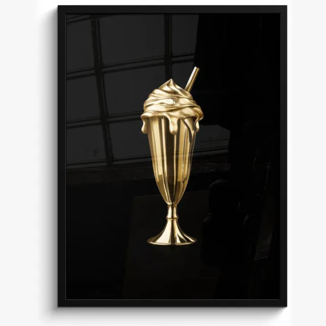 FrameYourWall Fotolijst inclusief poster - Posterlijst 50x70 cm - Posters - Milkshake - Goud - Drinken - Zwart - Foto in lijst - Keuken decoratie muur - Wanddecoratie accessoires - Muurdecoratie - Schilderijen