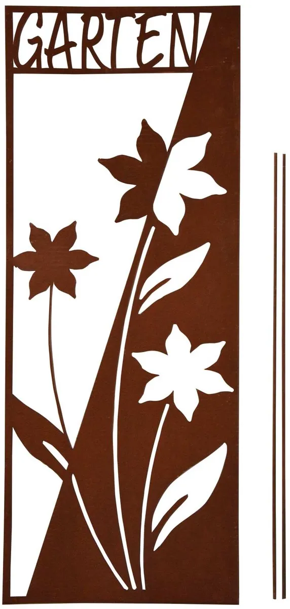 UNUS Tuinschild Tuin met bloemmotief roestlook 82.5x32cm Bruin