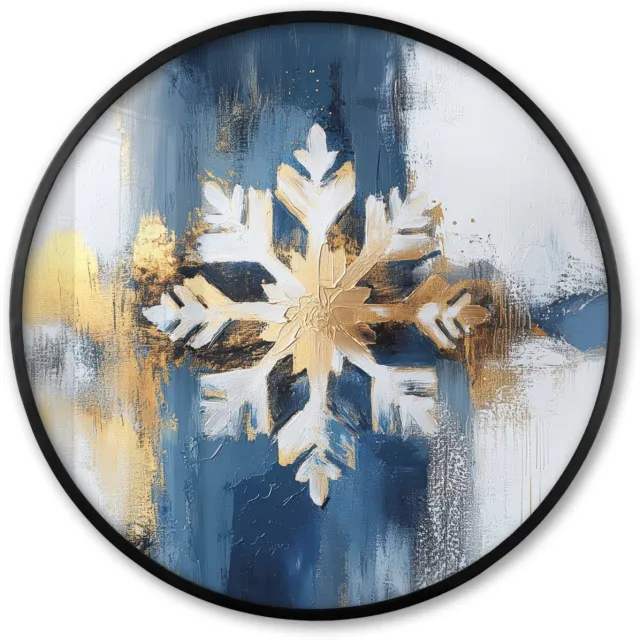 FrameYourWall Poster in lijst Rond - Fotolijst 80x80 cm - Posters - Abstract - Winter - Sneeuwvlok - Sneeuw - Goud - Ronde posterlijst zwart - Decoratie - Wanddecoratie woonkamer - Muurdecoratie slaapkamer