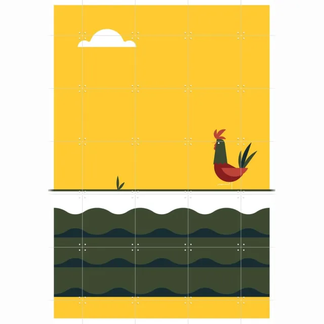 IXXI The Big 5 - rooster, Studio Kars + Boom - 100 x 140 cm - Grote wanddecoratie en posters - Geometrische Kunst, Grafisch Ontwerp, Speels Geel