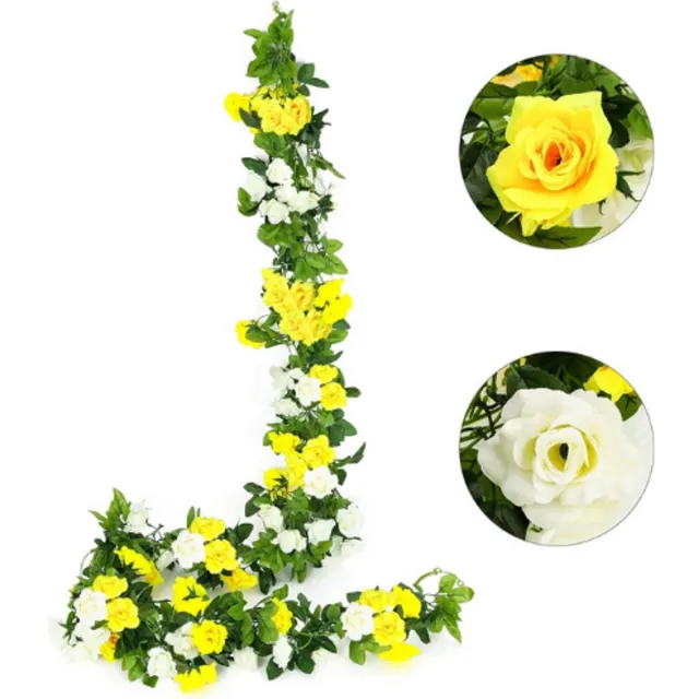 BOG 2 Stuks Kunstrozen Slingers 60 Cm – Twee Kleurige Zijdebloemen Met 13 Bloemkoppen – Hangende Bloemendecoratie Voor Muur – Badkamer – Bruiloft – Binnen En Buiten Geel