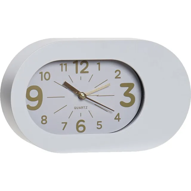 Item International Items Wekker/alarmklok Montreux - wit - kunststof - 22 x 13 cm - met snooze knop - batterij voeding