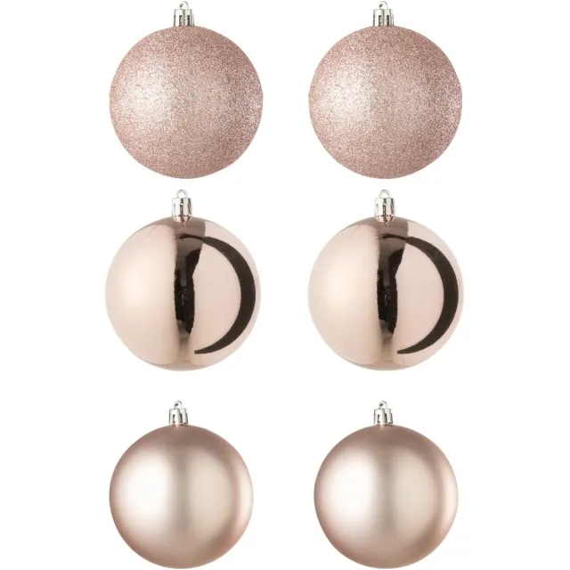 J-Line kerstbal - kunststof - lichtroze - doos van 6