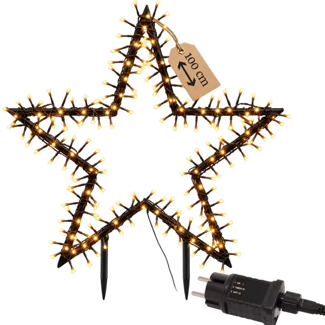 Meisterhome XXL LED Kerstster 100 cm – 250 LEDs – Warm Wit – Kerstverlichting Buiten – Met Grondspies, Timer & Dimmer – IP44 – Kerstdecoratie Tuin Zwart