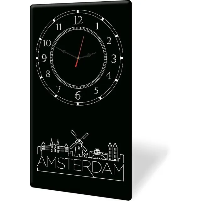 DECORITA Model 1 - Tempered Glas Wandklok - 30cm x 52cm - Glazen Zwart