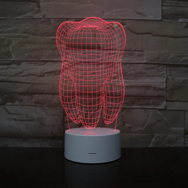 MC Living 3D Led Lamp Met Gravering - RGB 7 Kleuren - Tand