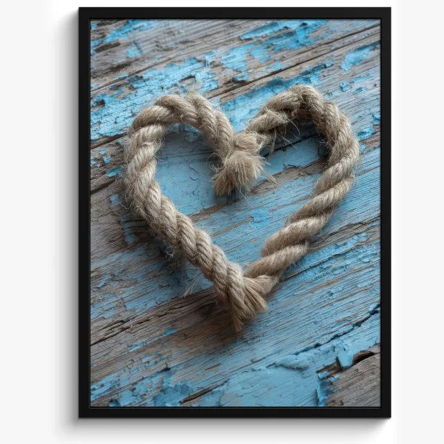 FrameYourWall Poster in lijst - Fotolijst 60x80 cm - Posters - Hart - Touw - Hout - Rustiek - Posterlijst zwart - Decoratie - Wanddecoratie woonkamer - Muurdecoratie slaapkamer
